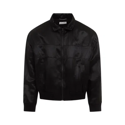 Coutr.com Saint Laurent Logo-embroidered Satin Bomber Jacket In Black