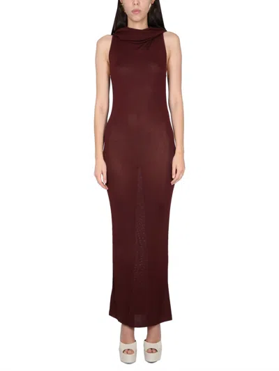 Coutr.com Saint Laurent Viscose Hooded Dress In Burgundy