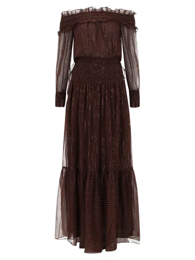 Coutr.com Self-portrait Striped Long Sleeve Dress In Brown