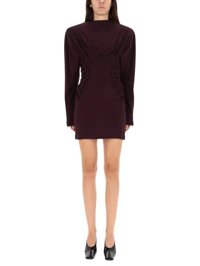 Coutr.com Stella Mccartney Women Pleated High-neck Long-sleeve Mini Dress In Brown
