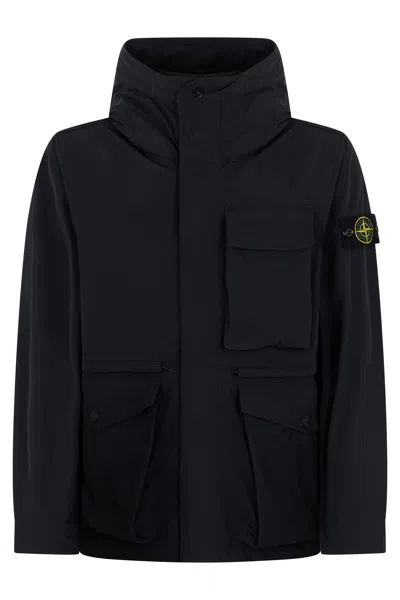 Coutr.com Stone Island Hooded Jacket With Anti-drop Light Compact Touch Poly-tc In Blue