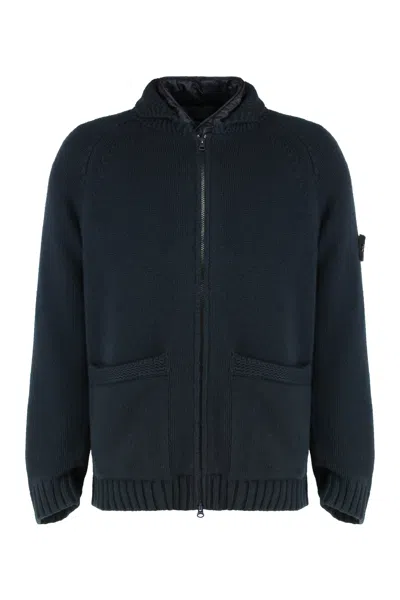 Coutr.com Stone Island Textured-weave Zip-up Cardigan In Green