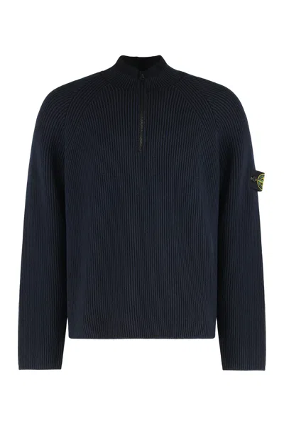 Coutr.com Stone Island Vanisé Full Rib Rws Wool Sweater In Blue
