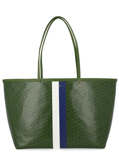 Coutr.com Tory Burch Coated Canvas The Racer Tote Shoulder Bag With All-over Logo In Green