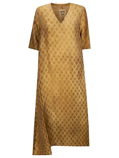 Coutr.com Uma Wang Apostle V-neck Patterned Midi Dress In Sand