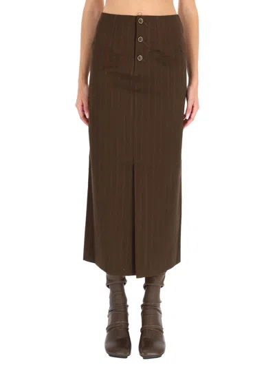 Coutr.com Uma Wang Pinstripe Button Skirt In Brown