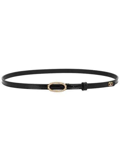 Coutr.com Valentino Garavani Embellished-logo Buckle Belt In Black