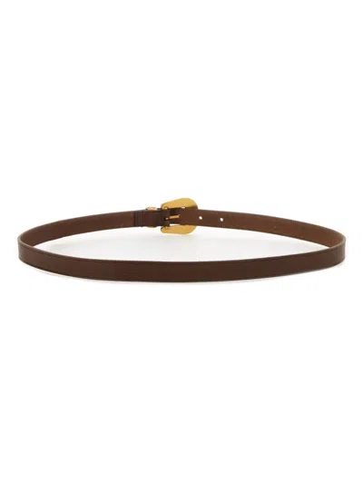Coutr.com Valentino Garavani Grainy Leather Thin Belt In Brown