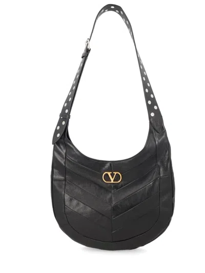 Coutr.com Valentino Garavani Hoboho Small Nappa Leather Hobo Bag With Chevron Pattern And Studs For Woman In Black