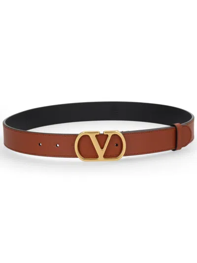 Coutr.com Valentino Garavani V-logo Signature Leather Belt In Brown