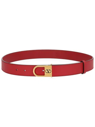 Coutr.com Valentino Garavani Vlogo Signature Reversible Shiny Calfskin Belt - 30mm / 1.2 In. For Woman In Red