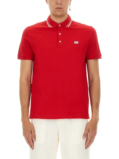 Coutr.com Valentino Vlogo Patch Cotton Piqué Polo Shirt In Red