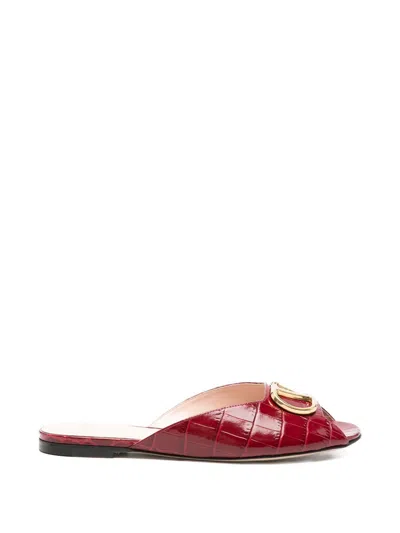 Coutr.com Valentino Vlogo Signature Embellished Leather Slides In Red