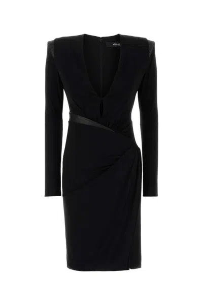 Coutr.com Versace Long-sleeved V-neck Dress In Black