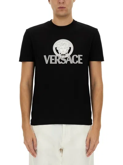 Coutr.com Versace Printed Cotton-jersey T-shirt In Black