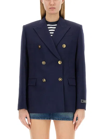 Coutr.com Versace Women Double-breasted Blazer - Varsity 54 In Blue