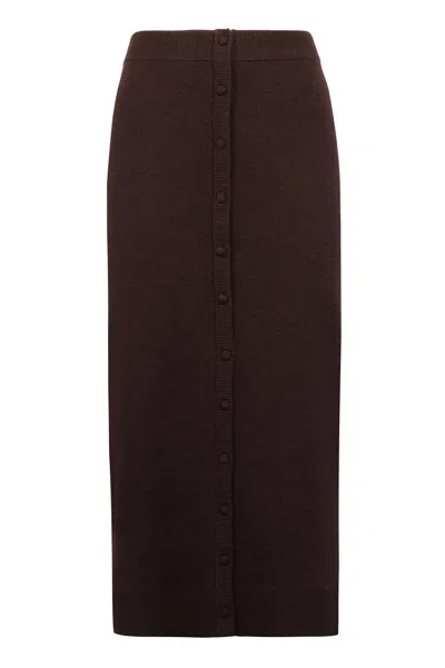Coutr.com Victoria Beckham Midi Skirt In Merino Wool Blend Knit With Buttons On The Front. In Brown