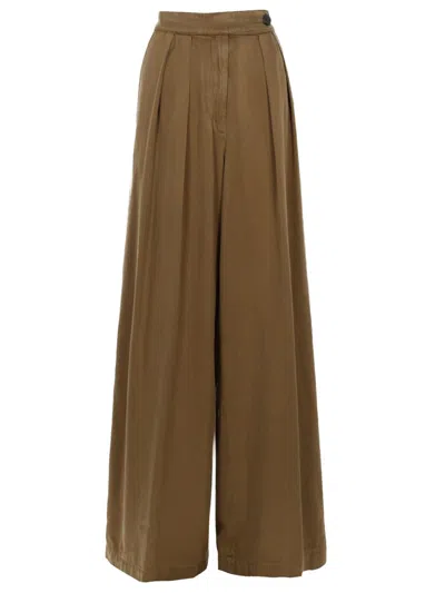 Coutr.com Wide Leg Trousers With Pique Detail In Brown