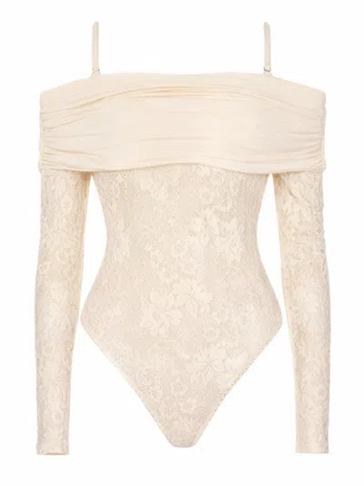 Coutr.com Zimmermann Rebellion Draped Lace Bodysuit In White