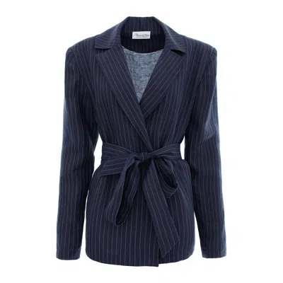 Couture De Marie Women's Blue Celia Navy Relaxed Natural Linen Blazer