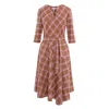 Couture De Marie Women's Brown / Pink / Purple Margot Asymmetric Flared Wool Checked Dress In Brown/pink/purple