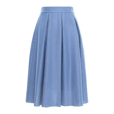 Couture De Marie Women's Elada Light Blue Pleated Skirt In Perforated Faux Leather