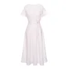 Couture De Marie Women's Flared White Cotton Dress With Pink Inserts – Elara
