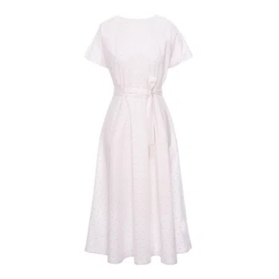 Couture De Marie Women's Flared White Cotton Dress With Pink Inserts – Elara