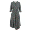 Couture De Marie Women's Green / Brown Elisabeth Asymmetric Flared Cotton Checked Dress In Green/brown