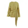 Couture De Marie Women's Maxine Green Striped Blouse With Asymmetric Draping And Ties In Green