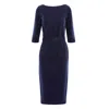 Couture De Marie Women's Norene Navy Blue Wool Fitted Dress With Pleats In Blue