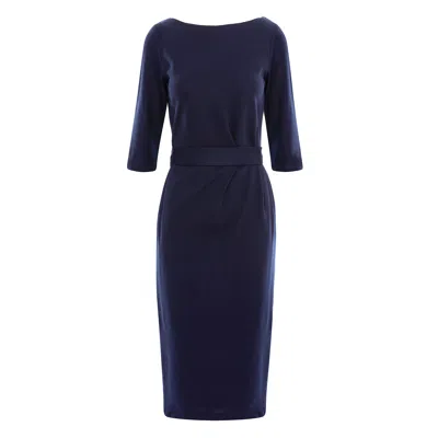 Couture De Marie Women's Norene Navy Blue Wool Fitted Dress With Pleats