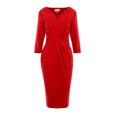 Couture De Marie Women's Rovena Red Draped Wrap Cotton Dress