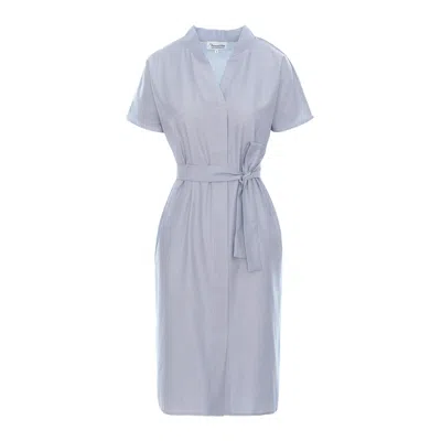 Couture De Marie Women's Sabrina Blue Striped Cotton Shirt Dress