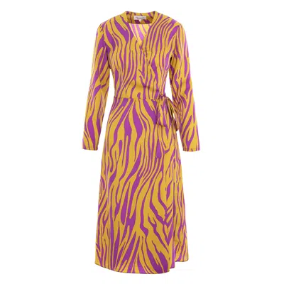 Couture De Marie Women's Samantha Wrap Dress, Lime Green & Purple Print In Green/purple