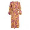 Couture De Marie Women's Trinity Draped Dress, Lime Green & Purple Print In Green/purple