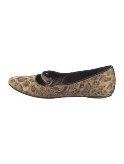 Pre-owned Couture Donald J Pliner Animal Print Mary Jane Flats In Brown