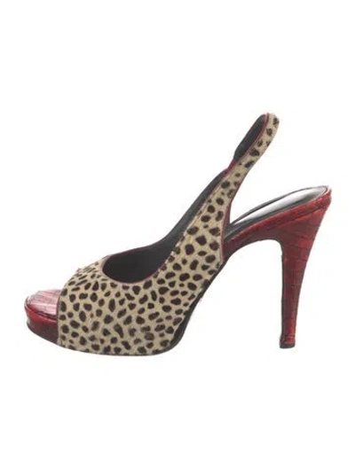 Pre-owned Couture Donald J Pliner Leather Animal Print Slingback Pumps In Neutral