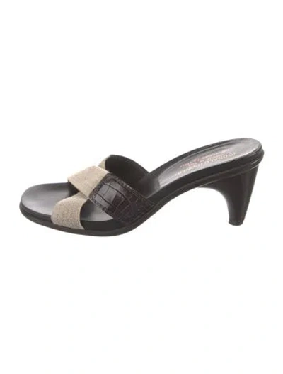 Pre-owned Couture Donald J Pliner Leather Colorblock Pattern Slides In Black