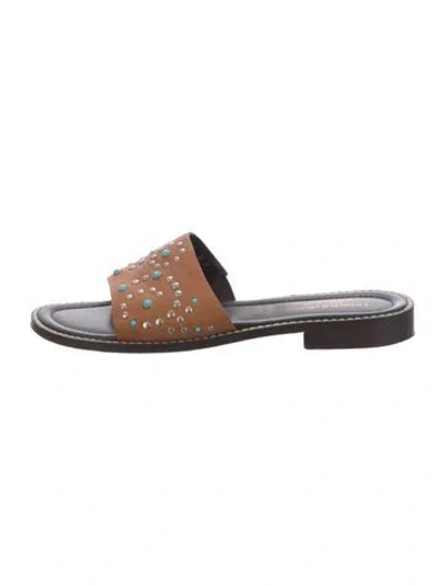 Pre-owned Couture Donald J Pliner Leather Graphic Print Slides In Brown