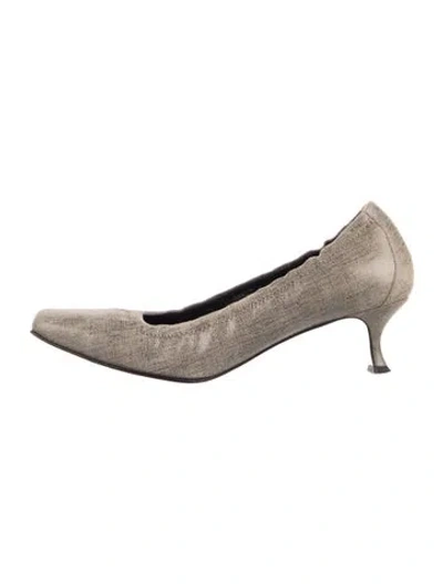 Pre-owned Couture Donald J Pliner Suede Patterned Pumps In Gray
