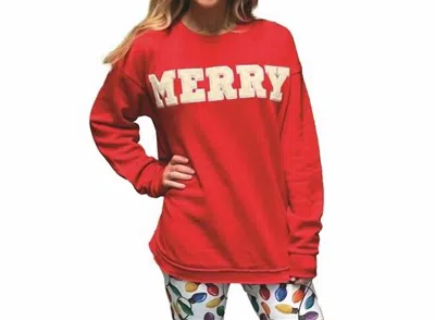 Couture Tee Company Merry Applique Sweatshirt In Red