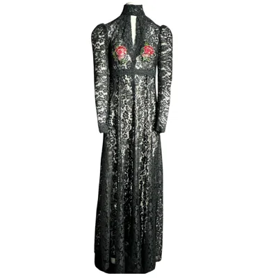Couture To Your Door Women's Black / Red Sheet Black Lace Vintage Maxi Dress High Neck