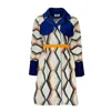 Couture To Your Door Women's Blue / Brown Geometric Upholstery Woven Trench Coat In Blue/brown