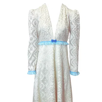 Couture To Your Door Women's Blue / Neutrals / White Ivory Boho Lace Wedding Party Dress In Blue/white