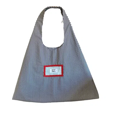 Couture To Your Door Women's Blue / Neutrals / White Upcycled Navy Blue Nautical Stripped Hobo Beach Bag