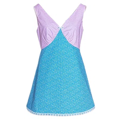 Couture To Your Door Women's Blue / Pink Vintage Printed Blue A Line Baby Doll Dress