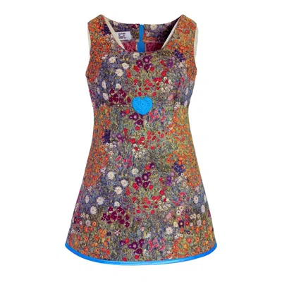 Couture To Your Door Women's Blue / Red Floral Art Mini Mod Tapestry Dress With Turquoise Heart In Blue/red