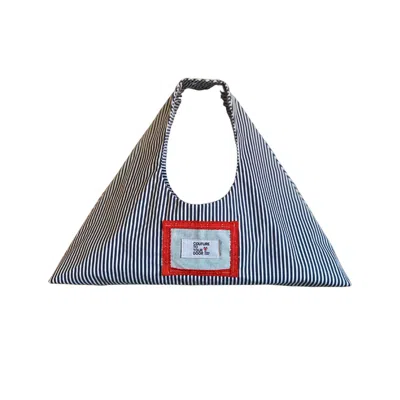 Couture To Your Door Women's Blue / White Midi Blue Stripped Angular Hobo Bag Nautical Print