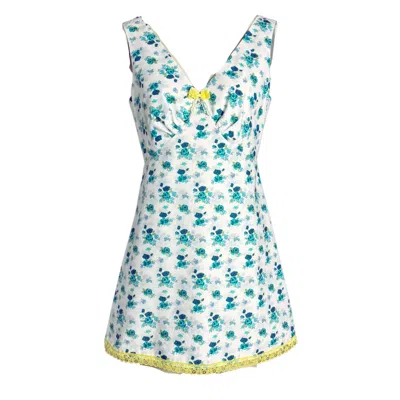 Couture To Your Door Women's Blue / Yellow / White Mini Floral Babydoll Mod Dress In Multi